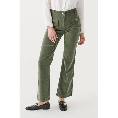 Caroll Kaki Corduroy Bootcut High Waist Broek