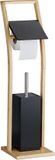 Merkloos Relaxdays Toiletrolhouder Staand - Met Toiletborstel en Houder - 3 in 1 - Set - Bamboe - Zwart/Lichtbruin/Zilver