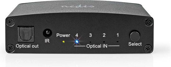 Nedis ASWI2514BK Digital Audio Switch - 4-Way - Toslink - Black