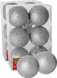 Gerimport Kerstballen 12x - zilver - kunststof glitters - 4 cm