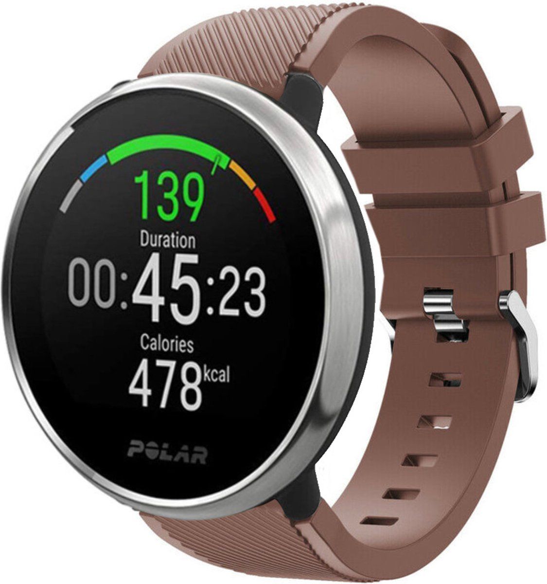 Strap-it Polar Ignite twill siliconen band - koffiebruin