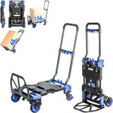 Chariot de transport et chariot pliable 2-en-1, pliable, 136 kg, roues pivotantes à 360°