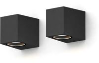 Calex Wandlamp Downlight Sanremo - GU10 - IP54 Water- en Stofbestendig - Geschikt voor Binnen en Buiten - Eenvoudige installatie - Rechthoek - Zwart – 2-Pack