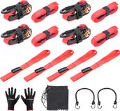 4 sangles d'arrimage avec cliquet et crochets. Sangles d'arrimage pour camions, capacité de charge 997 kg, longueur 4,5 mètre, rouge