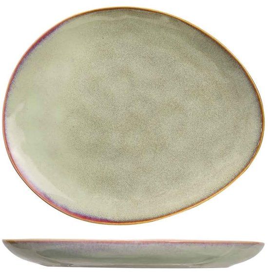 Cosy & Trendy Gebaksbordjes Trentino Groen/Roze 4 Stuks 15 x 11.5 cm Aardewerk