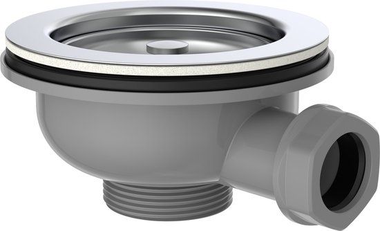 KIRCHHOFF ECO-SAVE KS korfventiel, Grijs, 1 1/2"BU, RVS-ontruimingskelk en zeef Ø114 mm, met 1" overloop aansluiting
