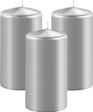 Enlightening Candles Cilinderkaars/stompkaars - 3x - zilver - D6 x H10 cm - 36 branduren