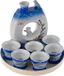 Lachineuse Sake Set met 6 glazen, karaf en dienblad, Japans porselein, blauw