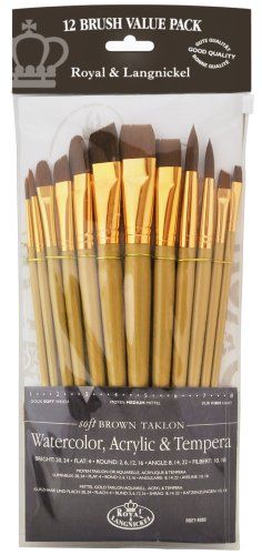 Royal & Langnickel RSET-9303 Taklon Variety Brush Set - Zacht Zwart (Pak van 12)
