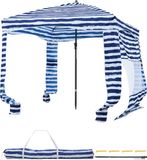 VEVOR Strandcabana, 183x183cm Strandluifel met Zijpaneel, UPF 50+ Zonbescherming, Strandpaviljoen met Zandzakken, Marineblauwe Strepen