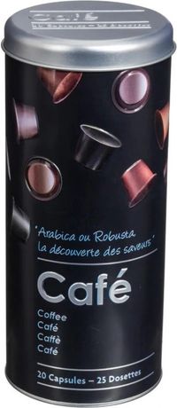 5Five Koffiecups bewaarblik - metaal - zwart/sfeer print - H26 cm - voor 20 tot 25 capsules