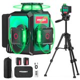 HYCHIKA Zelfnivellerende Kruislijnlaser 360°, Lijnlaser met Statief 12 Lijnen, 1 x 360° Horizontaal en 2 x 360° Verticaal, 2 x 3000 mAh Accu, Afstandsbediening, Stoffen tas, IP54