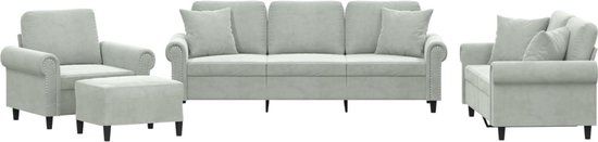 vidaXL 4-delige Loungeset met kussens fluweel lichtgrijs