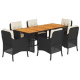VidaXL 7-delige tuinset met kussens, zwart, van polyrotan