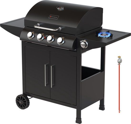 KitchenBrothers Gas BBQ - Gasbarbecue met zijbrander - 5 Branders - Zwart