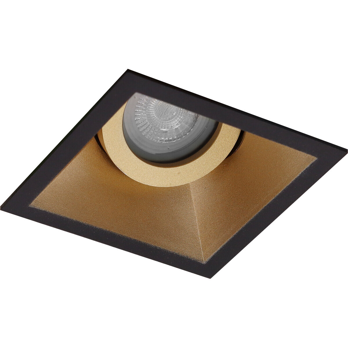 BES LED Spot Armatuur GU10 - Pragmi Zano Pro - Inbouw Vierkant - Mat Zwart/Goud - Aluminium - Kantelbaar - 93mm