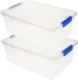 PLASTICFORTE Opbergbox met deksel - 4x stuks - 9 liter - transparant - kunststof