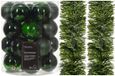 Kaemingk B.V. Ensemble de décorations de Noël - vert foncé - boules de Noël 6 cm et guirlandes de Noël - plastique