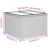 vidaXL Tuintafel met glazen blad, zwart, 55 x 55 x 37 cm, polyrotan