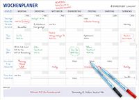 STAEDTLER Lumocolor 641 A1-1 Weekplanner, herbruikbaar, droog afwasbaar, formaat DIN A1, in set met 2 stiften Lumocolor correctable M rood, zwart en 2 stiftklemmen