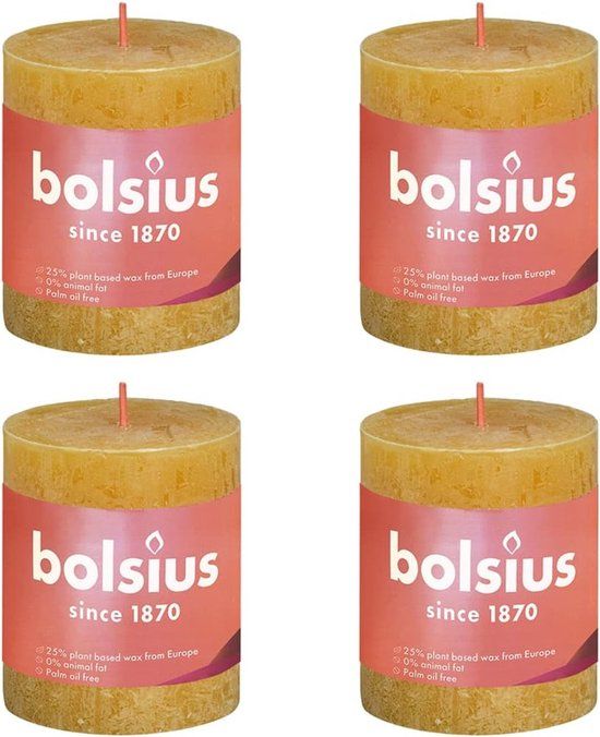 Bolsius Stompkaarsen Shine 4 st rustiek 80x68 mm honinggeel