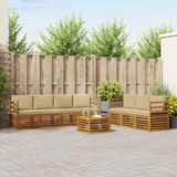 vidaXL - Bank loungeset - 7 zitplekken - Natuurlijk en beige - Massief acacia hout