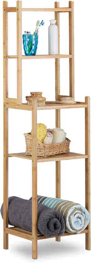 Relaxdays Badkamerrek Bamboe - 5 Vakken - Keukenrek - Hout - 5 Etages