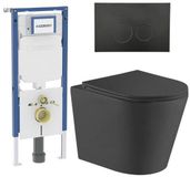 Geberit QeramiQ Dely Toiletset - 36.3x51.7cm - diepspoel - rimless - Geberit UP720 inbouwreservoir - softclose toiletzitting - mat zwarte bedieningsplaat - ronde knoppen - met Burda frame - mat zwart