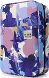 Merkloos Grote potlood etui met 4 vakken - Geometrisch Blauw
