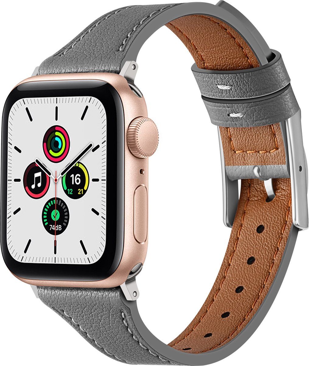 By Qubix Qubix Apple Watch Bandje - Leren Bandje - Grijs - 38mm / 40mm / 41mm