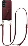 AVY Leren Hoesje geschikt voor Samsung Galaxy S25 Plus / S24 Plus | Met Koord en Magnetische Kaarthouder | Compatibel met MagSafe | Leather Case met 130CM Koord & Wallet | Long Leather | Burgundy