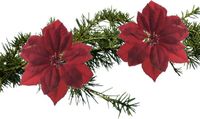 Decoris Kaemingk B.V. Kerstboom bloemen op clip - 2x stuks - rood glitter - kunststof - 24 cm
