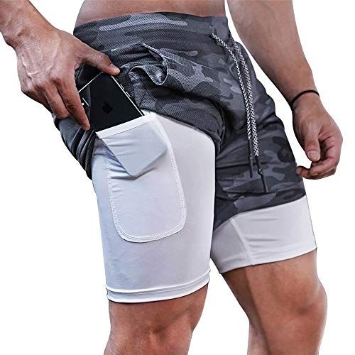 Superora Heren Sport Shorts Running Shorts 2 in 1 Korte Running Sport Broek Fitness Training met Ingebouwde Zakken