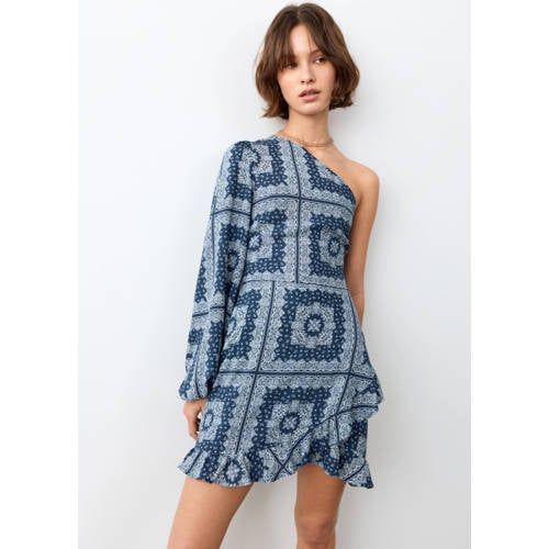 MANGO TEEN one shoulder jurk met paisley print blauw