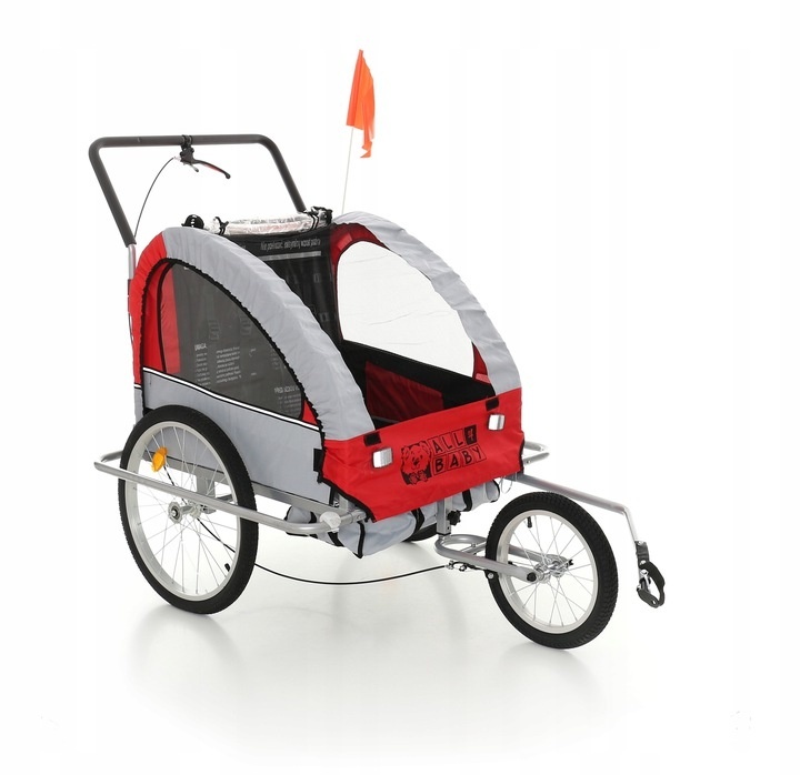Viking Choice Fietskar kind - Kinderwagen - 2-in-1 - rood-grijs - 2-zits