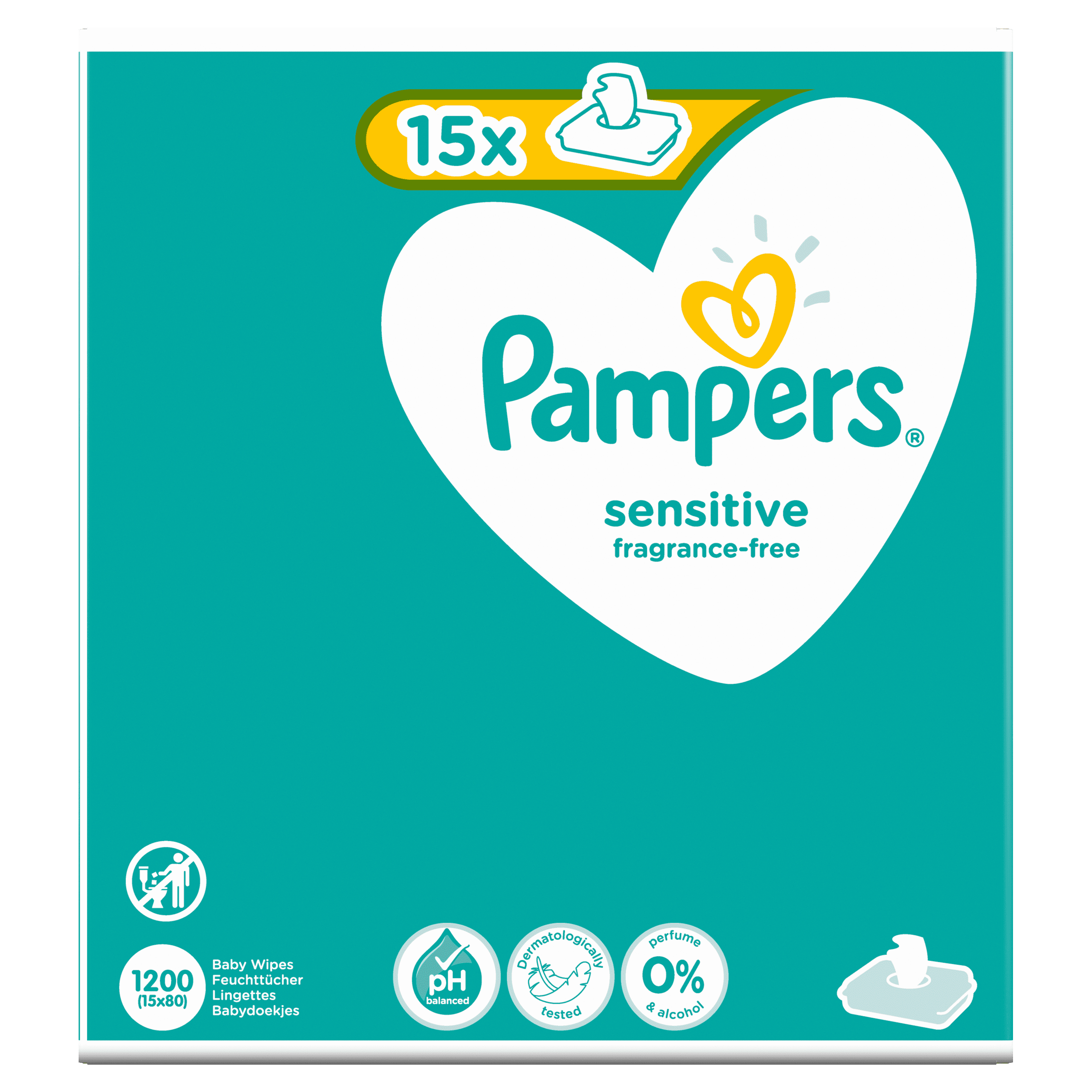 Pampers Sensitive Babydoekjes 15 Verpakkingen = 1200 Doekjes