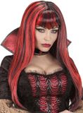 Widmann Vampieren pruik rood zwart lang kunsthaar steil inclusief pony voor vrouwen Halloween en Horror