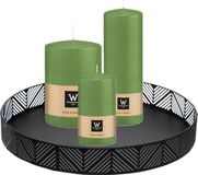Wiedemann Bougies cylindriques - set de bougies coniques - sur plateau noir en métal - 3x pièces - vert - 6 x 12 - 10x15 - 7x20 cm