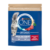 PURINA ONE Bifensis Alimentation pour chat stérilisé au bœuf pour chats adultes, sac de 450 g, 10 pièces