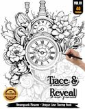Coloria-Ink Tracing: Trace and Reveal | Intricate Steampunk Flower Designs for Creative Relaxation | Reverse Coloring & Ink Tracing Book for Adults ... Botanical and Coloring Book Lovers (Vol-01)