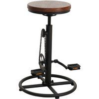 Barkruk HWC-N19, barkruk counter stool, in hoogte verstelbaar draaibare voetensteun industrieel metaal massief hout ~ bruin