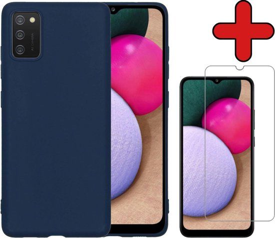BTH Donkerblauw Samsung Galaxy A02s Siliconen Hoesje met Screenprotector