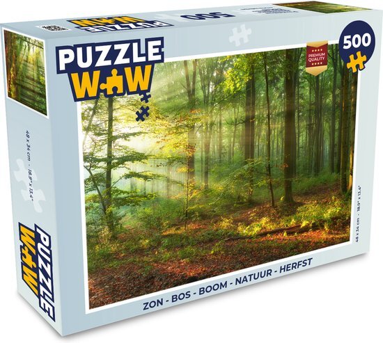 MuchoWow Puzzel Zon - Bos - Bomen - Natuur - Herfst - Legpuzzel - Puzzel 500 stukjes - Sinterklaas cadeautjes - Sinterklaas voor grote kinderen