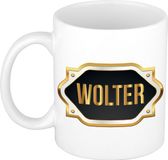 Bellatio Decorations Naam cadeau mok - heren - Wolter - gouden embleem - 300 ml - meester - bedankje - afscheid