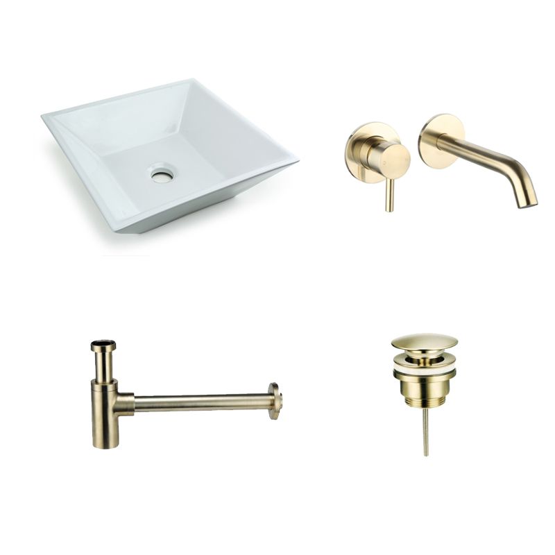 Badkamerplanet Waskomset Keramiek Trento Goud Inbouwkraan 38,5x38,5x12 cm