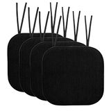 Sweet Home Collection Stoelkussen traagschuim pads met banden honingraatpatroon slip antislip rubberen rug afgerond vierkant 40,6 cm x 40,6 cm stoelhoes, 4 stuks, zwart 4 stuks