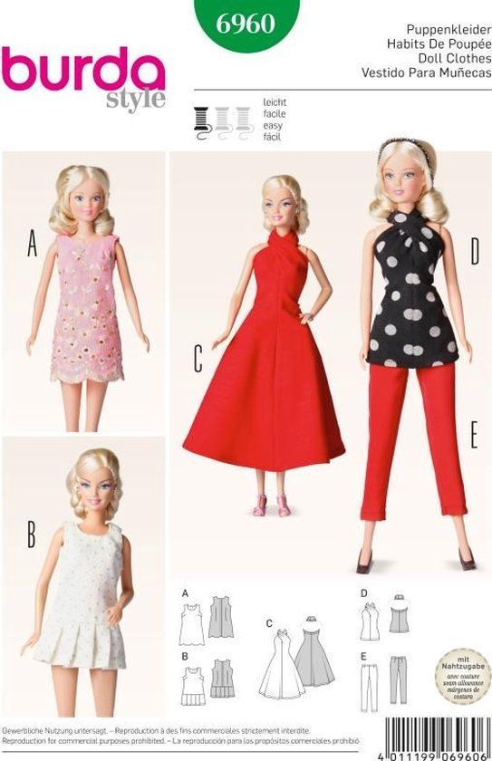 Burda Naaipatroon 6960 - Kleertjes voor barbiepoppen