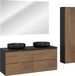 Ensemble de salle de bain 120 cm, composé de : 2 lavabos, une colonne noire, un miroir et éclairage LED
