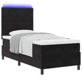 vidaXL - LED Boxspring Bed with Mattress - Black - 90 x 190 cm - Velvet