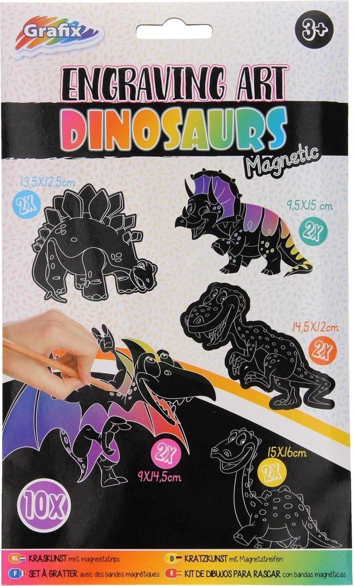 Grafix Grafix Scratch Set dinosaurussen, met magneten, set van 10 stuks, Dino